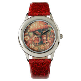 Twee schattige kleine elven onder paddenstoelen horloge