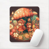 Twee schattige kleine elven onder paddenstoelen Kl Muismat (Met muis)