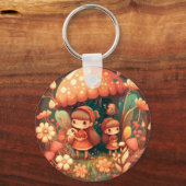 Twee schattige kleine elven onder paddenstoelen sleutelhanger (Achterkant)