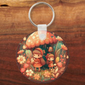 Twee schattige kleine elven onder paddenstoelen sleutelhanger (Voorkant)