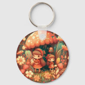 Twee schattige kleine elven onder paddenstoelen sleutelhanger (Achterkant)