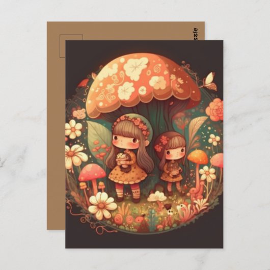 Twee schattige kleine meisjeselfen briefkaart (Voorkant / Achterkant)