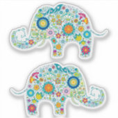 Twee schattige kleurrijke retro bloemenolifant sticker (Voorkant)