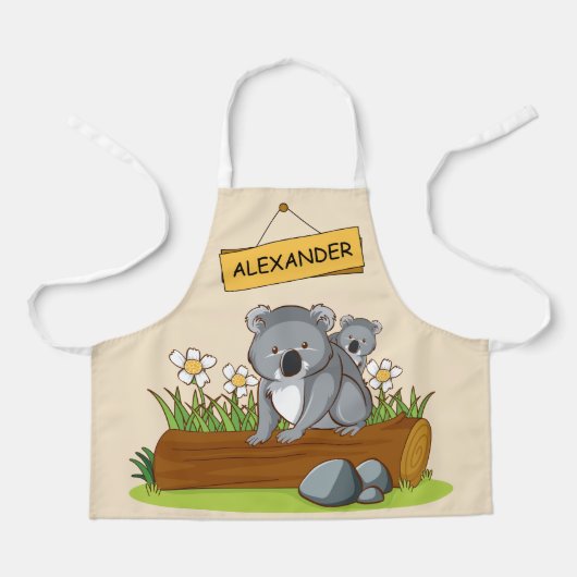 Twee schattige koala's die op een boomstam zitten schort (Voorkant)