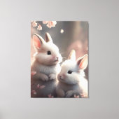 Twee schattige konijnen en sakura Stretched Canvas (Voorkant)