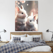 Twee schattige konijnen en sakura Stretched Canvas Afdruk (Insitu (Slaapkamer))