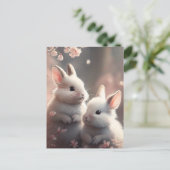 Twee schattige konijnen met kersenbloesem-briefkaa briefkaart (Staand voorkant)