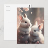 Twee schattige konijnen met kersenbloesem-briefkaa briefkaart (Voorkant / Achterkant)
