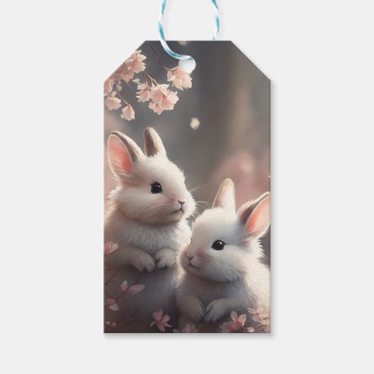 Twee schattige konijnen met sakura Gift Label Cadeaulabel (Voorkant)