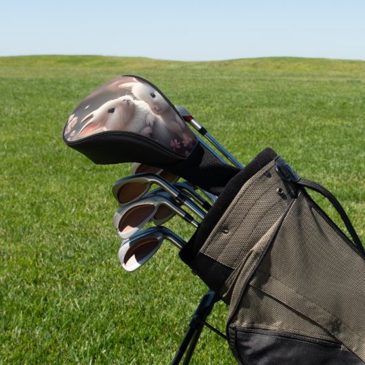 Twee schattige konijnen met sakura Golf Head Hoesj Golfheadcover (Insitu)