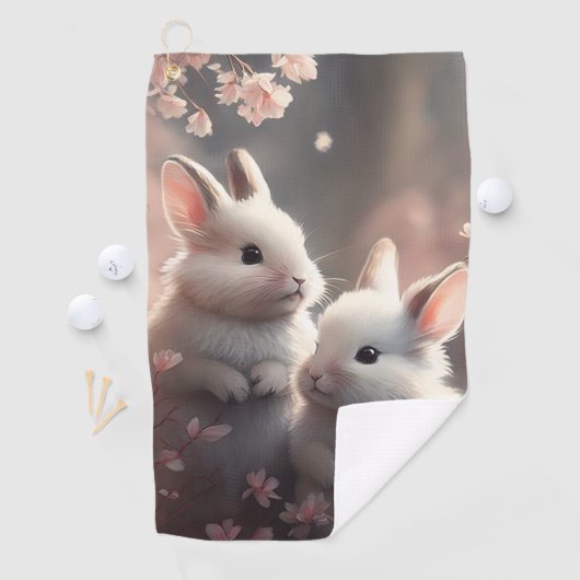Twee schattige konijnen met sakura Golf Towel Golfhanddoek (Insitu)