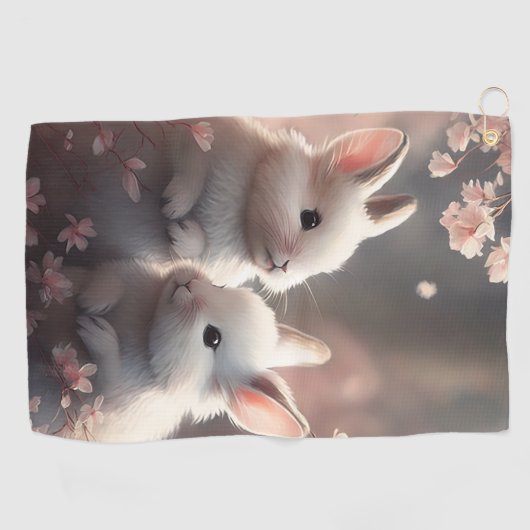 Twee schattige konijnen met sakura Golf Towel Golfhanddoek (Horizontaal)