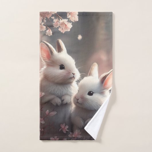 Twee schattige konijnen met sakura Hand Towel Handdoek (Handdoek)
