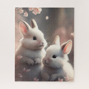 Twee schattige konijnen met sakura Jigzaag Puzzle Legpuzzel
