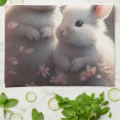 Twee schattige konijnen met sakura Kitchen Towels Theedoek (Gevouwen)
