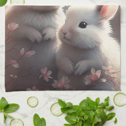Twee schattige konijnen met sakura Kitchen Towels Theedoek (Gevouwen)