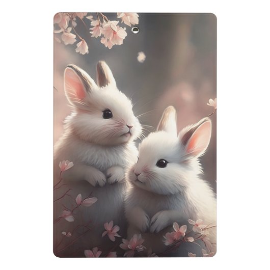 Twee schattige konijnen met sakura Mini Clipboard Mini Klembord (Achterkant)