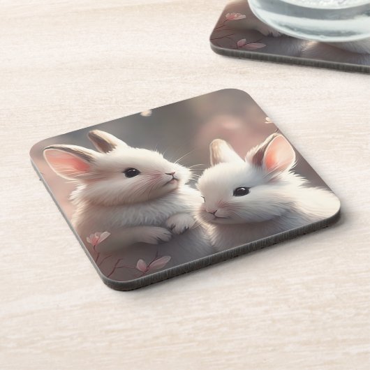 Twee schattige konijnen met sakura plastic onderze bier onderzetter (Linkerzijde)