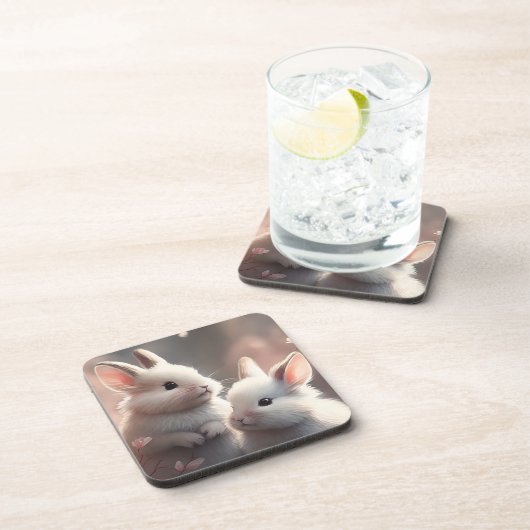 Twee schattige konijnen met sakura plastic onderze bier onderzetter (Rechterzijde)