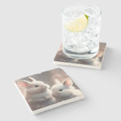 Twee schattige konijnen met sakura Stone Onderzett Stenen Onderzetter (Zijkant)