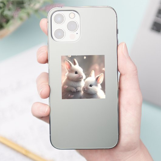 Twee schattige konijnen, op maat gesneden vinylSti Sticker (Telefoon)