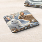 Twee Schattige Konijnenkonijnen Bruin en Wit in Sn Bier Onderzetter (Linkerzijde)