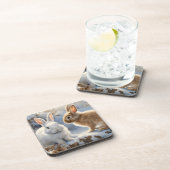 Twee Schattige Konijnenkonijnen Bruin en Wit in Sn Bier Onderzetter (Rechterzijde)