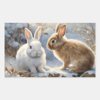 Twee Schattige Konijnenkonijnen Bruin en Wit in Sn Rechthoekige Sticker