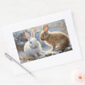 Twee Schattige Konijnenkonijnen Bruin en Wit in Sn Rechthoekige Sticker (Envelop)