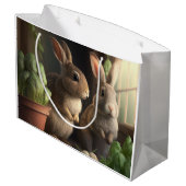 Twee schattige konijntjes in schuur groot cadeauzakje (Achterkant Gekanteld)