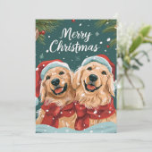 Twee schattige labrador Vrolijk kerstfeest Feestdagenkaart (Staand voorkant)