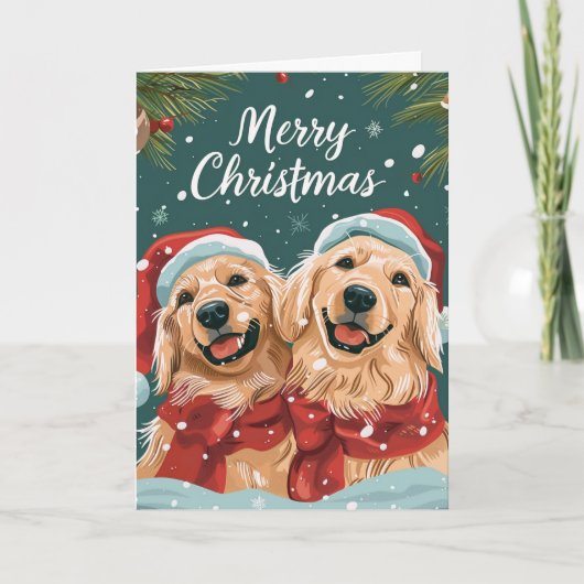 Twee schattige labrador vrolijk kerstfeest geperso feestdagen kaart (Voorkant)
