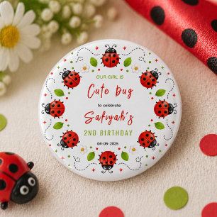 Twee Schattige Lieveheersbeestjes 2e Verjaardagsfe Ronde Button 3,2 Cm