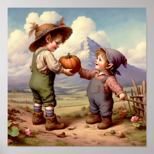 Twee Schattige  Munchkins in een pompoenpatch Poster (Voorkant)