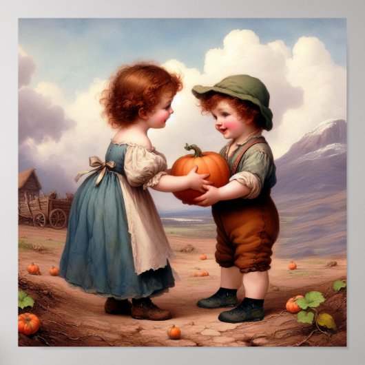 Twee Schattige  Munchkins in een pompoenpatch Poster (Voorkant)