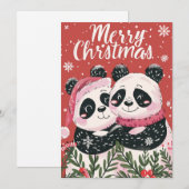 Twee schattige Panda Vrolijk Kerstfeest Feestdagenkaart (Voorkant / Achterkant)