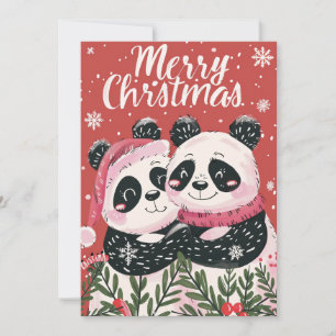 Twee schattige Panda Vrolijk Kerstfeest Feestdagenkaart