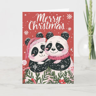 Twee schattige Panda Vrolijk Kerstfeest Gepersonal Feestdagen Kaart