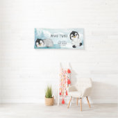 Twee Schattige Pinguïns Illustratie Baby shower Spandoek (Insitu)