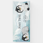 Twee Schattige Pinguïns Illustratie Baby shower Spandoek (Verticaal)