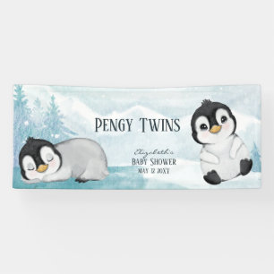 Twee Schattige Pinguïns Illustratie Baby shower Spandoek