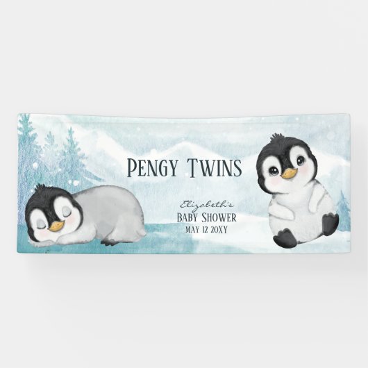 Twee Schattige Pinguïns Illustratie Baby shower Spandoek (Horizontaal)