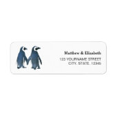 Twee Schattige Pinguïns | Romantisch Huwelijk Etiket (Voorkant)
