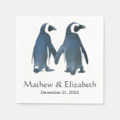 Twee Schattige Pinguïns | Romantisch Huwelijk Servetten (Voorkant)