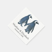 Twee Schattige Pinguïns | Romantisch Huwelijk Servetten (Hoek)