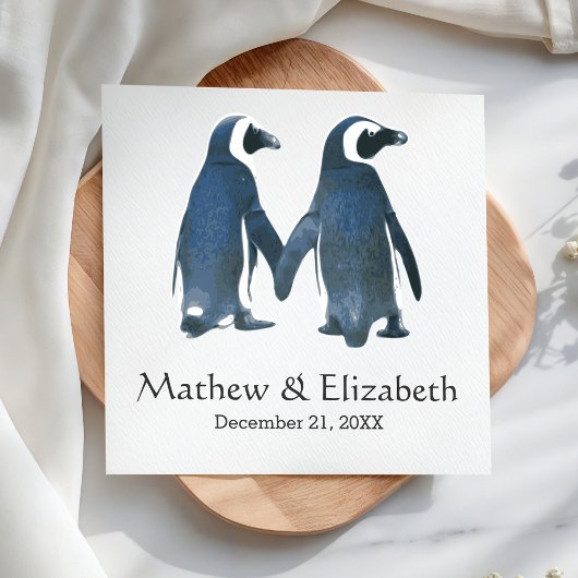 Twee Schattige Pinguïns | Romantisch Huwelijk Servetten