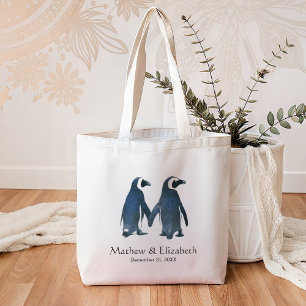 Twee Schattige Pinguïns Romantisch Huwelijk Tote Bag