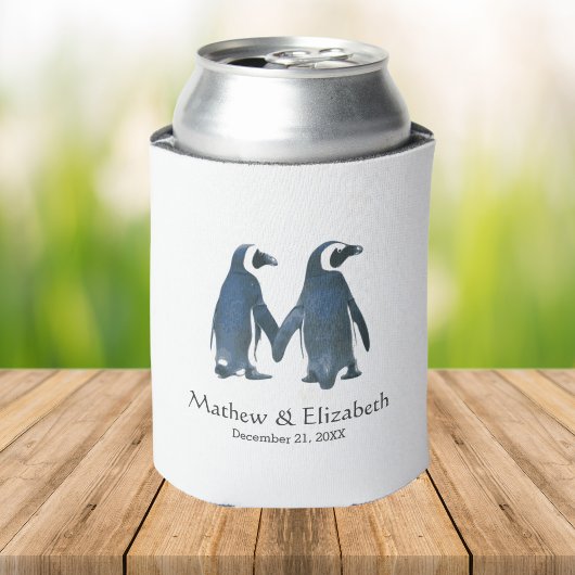 Twee schattige pinguïns | Romantische bruiloft Blikjeskoeler