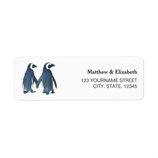 Twee schattige pinguïns | Romantische bruiloft Etiket (Voorkant)