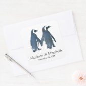 Twee schattige pinguïns | Romantische bruiloft Vierkante Sticker (Envelop)